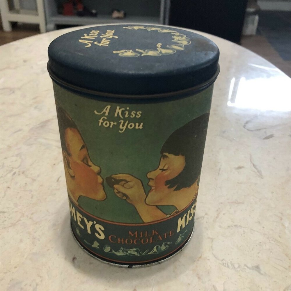 Tin Box Hershey's Kisses A Kiss for You Chocolate Metal Empty 1980 Vintage